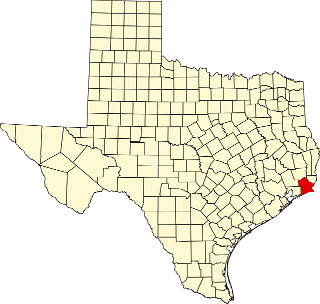 Map of Texas highlighting Jefferson County
