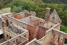 Ruins of Marble Hill in 2008 from the former bushfire lookout tower.