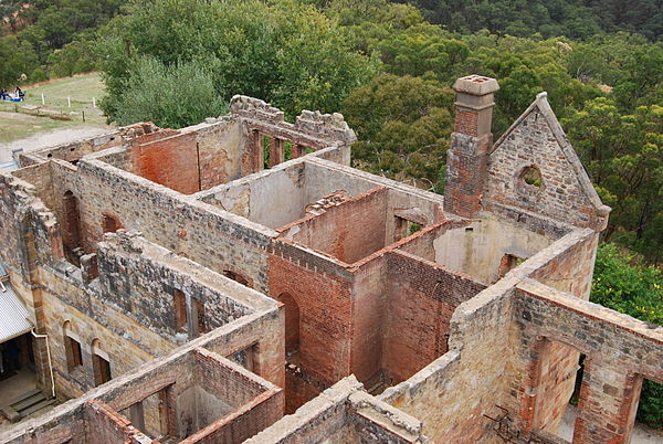 Ruins of Marble Hill in 2008 from the former bushfire lookout tower.