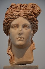 Marble head of a goddess, found in the Hadrianic Baths, 2nd century AD