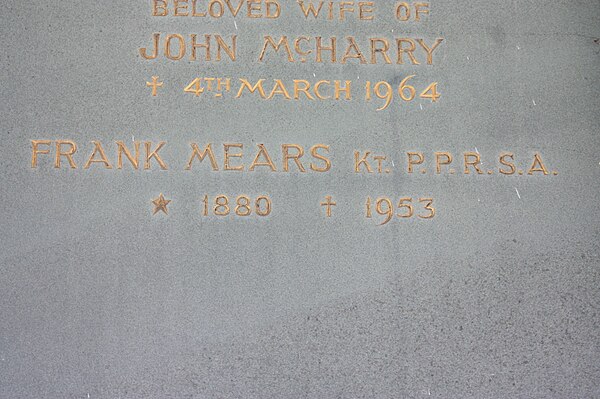 Memorial tablet to Frank Mears, Warriston Crematorium