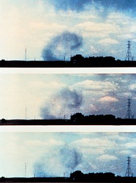 A series of photographs of the surface curl soon after a microburst impacted the surface Microburst - NOAA.jpg