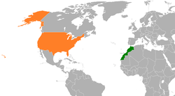 Map indicating locations of Morocco and USA