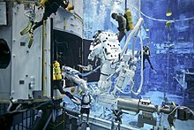 Astronauts train in the Neutral Buoyancy Facility at the Johnson Space Center in Houston, Texas Nasa astronaut training at NBL.jpg