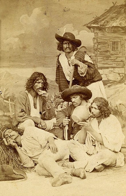 Romani men from Transylvania wearing their traditional dress, 1865