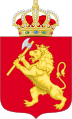 Escudo de Armas de Noruega, casi como el diseño oficial autorizado por Real Orden en Consejo en 1844.