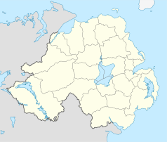 Mapa konturowa Irlandii Północnej, blisko centrum po prawej na dole znajduje się punkt z opisem „Portadown”