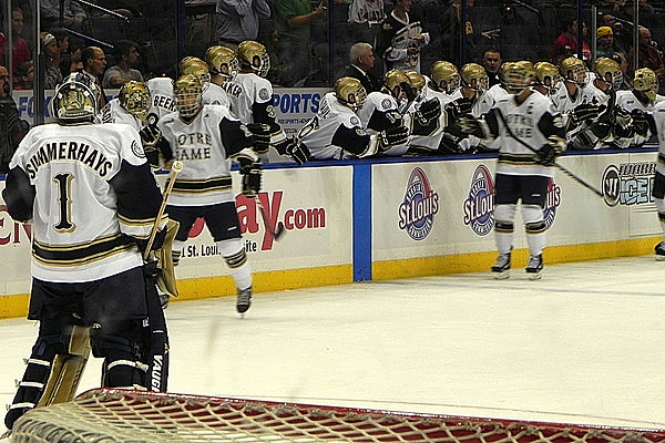 Jeff Jackson and coaching staff look on as Notre Dame celebrates a goal (2010).