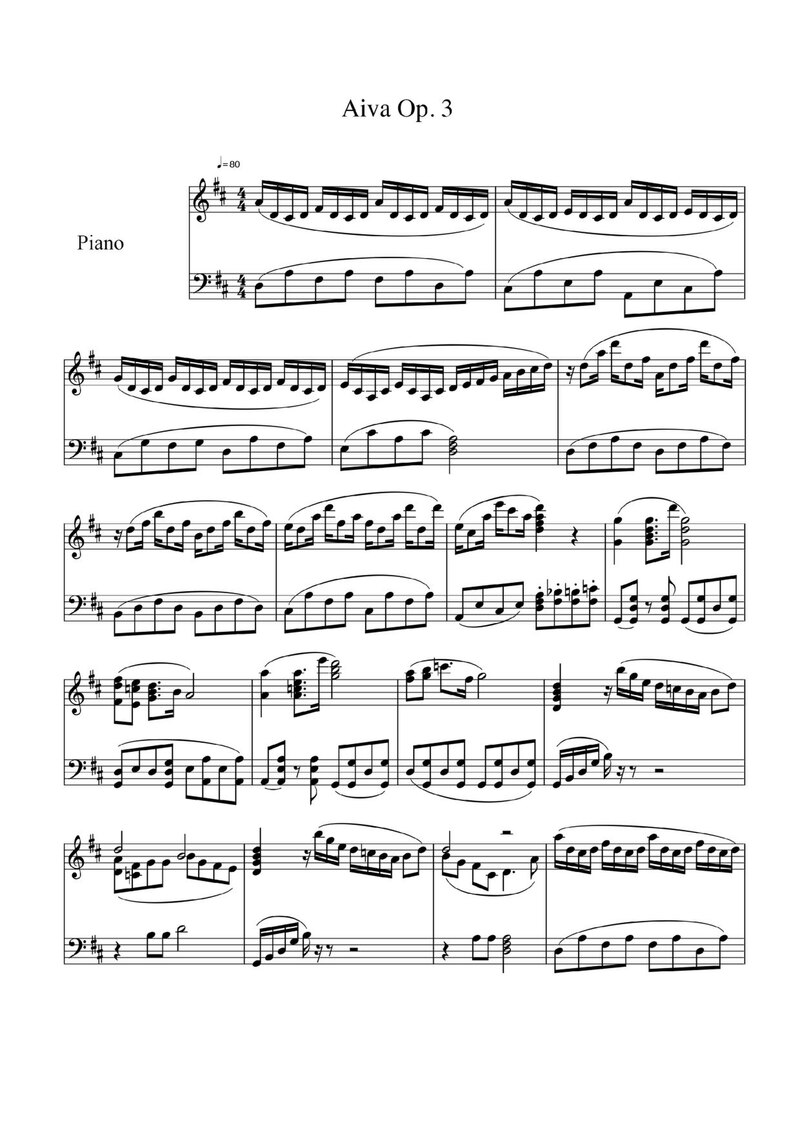 这是AIVA的钢琴独奏作品3的乐谱，由人工智能组成