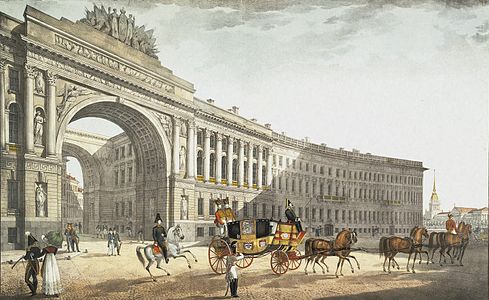 פרויקט ראשוני, 1820, נוף מכיכר הארמון. ליטוגרפיה: ק. בקרוב.