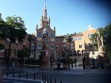 Dues palmeres a l'entrada de l'Hospital de Sant Pau, arbres d'interès local de Barcelona.