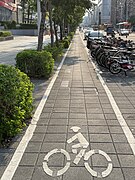 Sidewalk with a bicycle priority lane in Taipei, Taiwan