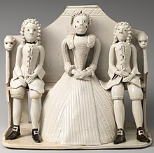 Pew group of Staffordshire figures, England, c. 1745, salt-glazed stoneware. 7 1/2 x 8 3/8 in. (19.1 x 21.3 cm) Pew group MET DP-1135-002 (cropped).jpg