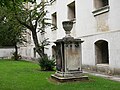 Plinth and vase outside the Church of Saint Anne in Limehouse.