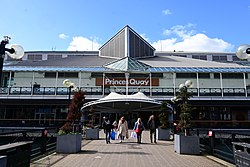 The eastern entrance of the Princes Quay shopping centre, Kingston upon Hull, Kingston upon Hull, named for the Princes Dock that it was built over.