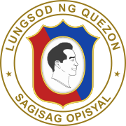 First official seal of Quezon City, in use from 1948 to 1975. Quezon City Seal 1948-1975.svg