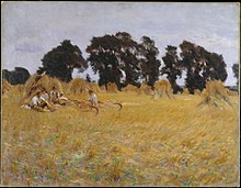 Reapers Resting in a Wheat Field, painted by American impressionist John Singer Sargent near Broadway in 1885 Reapers Resting in a Wheat Field MET DT5587.jpg