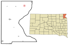 Roberts megye Dél-Dakota Beépített és be nem épített területek Rosholt Highlighted.svg