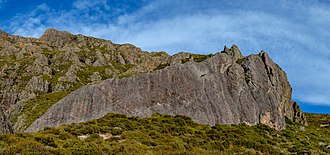 Rock formation in the north-western side of Mount Somers Rock formation in Hakatere Conservation Park, New Zealand.jpg