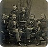 Druzhinin (2nd from right), with his fellow writers from Sovremennik Russian writers by Levitsky 1856.jpg