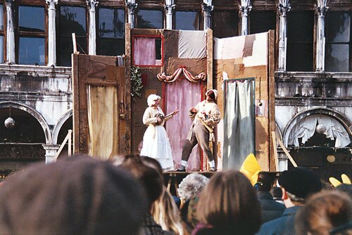 A commedia dell'arte street play during the Carnival of Venice