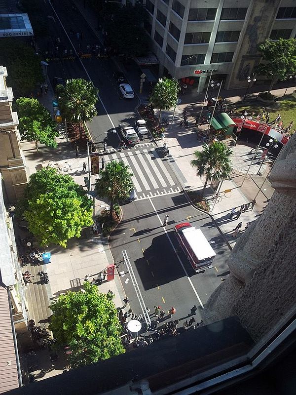 Second unit filming on Queen Street in Brisbane, Queensland, Australia on June 22, 2014
