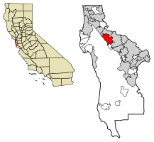 Locatie van Hillsborough in San Mateo County, Californië.