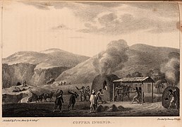 Mine et fonderie de cuivre dans les Andes, gravure de George Johann Scharf, 1824