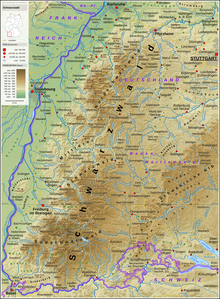 Mapa topográfico de la Selva Negra.