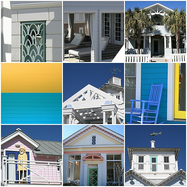 Architectural collage of new urbanist Seaside, Florida