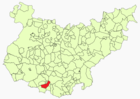 Locatie van de gemeente Segura de León op de kaart van de provincie