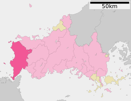 Shimonosekis läge i Yamaguchi prefektur      Städer      Landskommuner
