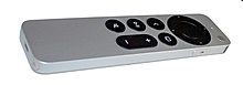 The remote control for the Apple TV (here 2nd gen.) has a jog dial function for scrolling through videos, as well as the competing Fire TV. Siri Remote second generation (cropped and turned).jpg