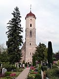 St. Wolfgang cemetery and parish church with cemetery area and walling with grave slabs - material entity