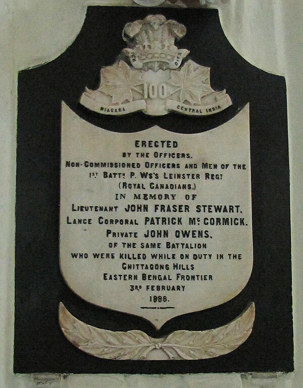 A memorial plaque of the Leinster Regt in St Peter's Church, Fort William, Kolkata.