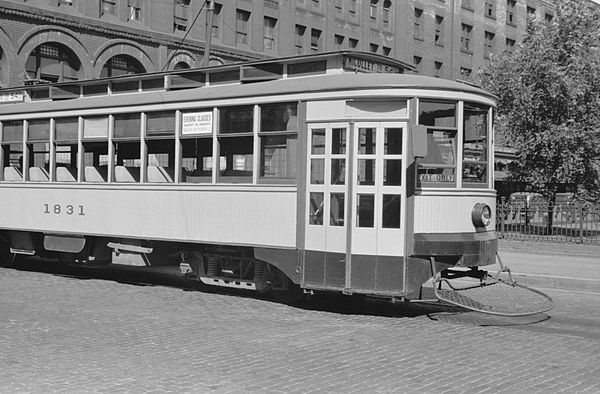 Streetcar in downtown Minneapolis, 1939.