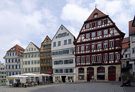 Shops lining the city square