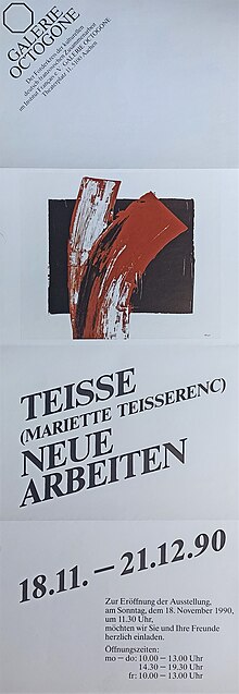 Affiche de l'exposition "TEISSE : Neue Arbeiten", Galerie Octogone 18/11-21/12/1990, Aix-la-Chappelle