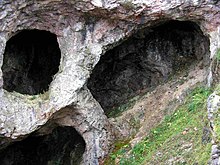 Entrances to a copper mine in Texeo (Principado de Asturias) mined in Roman times. TEXEO RIOSA ASTURIAS BOCA ROMANA MINAS DE COBRE 002.jpg