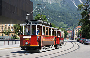 Powered tramcar 53 (1910) and unpowered trailer 111 (1900) are now housed, normally, in the Tiroler MuseumsBahnen