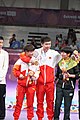 Deutsch: Tischtennis bei den Olympischen Jugendspielen 2018; Tag 9, 15. Oktober 2018; Mixed Medaillenzeremonie - Gold: Yingsha Sun & Wang Chuqin (CHN), Silber: Miu Hirano & Tomokazu Harimoto (JPN), Bronze: Su Pei-ling & Lin Yun-ju (TPE)); Medaillen-Verleiher: IOC member Ryu Seung-minu (KOR), Maskottchen-Verleiher: ITTF Vice-Presiden Nestor Tenca (ARG) English: Table tennis at the 2018 Summer Youth Olympics at 15 October 2018 – Mixed Medal Ceremony - Gold: Yingsha Sun & Wang Chuqin (CHN), Silver: Miu Hirano & Tomokazu Harimoto (JPN), Bronze: Su Pei-ling & Lin Yun-ju (TPE)); Medal presenter: IOC member Ryu Seung-minu (KOR), Mascot presenter: ITTF Vice-Presiden Nestor Tenca (ARG)