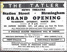 Opening notice for the Tatler Cinema, 19 March 1937 Tatler Cinema, Birmingham - opening notice - 1937-03-19.jpg