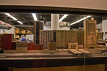 A view of the HO scale model of the Green Building at the Tech Model Railroad Club in Cambridge, MA. Tech Model Railroad Green Building.jpg