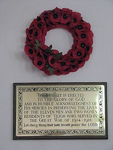 Memorial plaque in the parish church of Teigh Teigh War Memorial - geograph.org.uk - 1371700.jpg