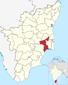 Localizacion del districte de Thanjavur en Tamil Nadu