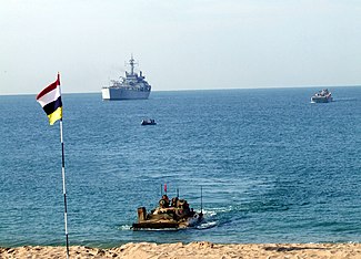 Sarath in amphibious role travelling through sea