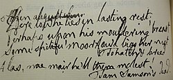 The extra verse added to 'Tam Samson's Elegy'. The Geddes Burns. Verse added for Bishop Geddes. Tam Samson's Elegy.jpg