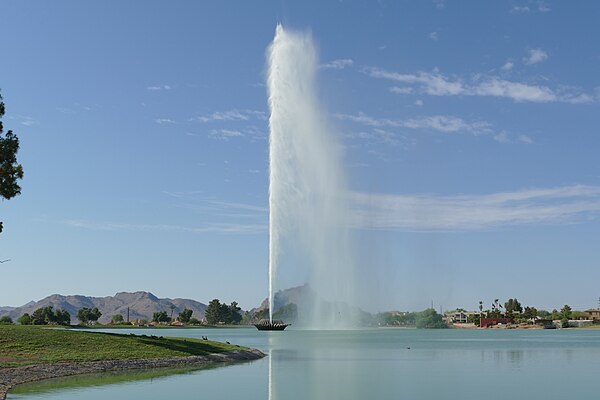 The "World Famous Fountain" in Fountain Hills can attain a height of 560 feet (170 m) when running on all three of its pumps.