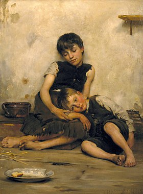 Orphans by Thomas Kennington, oil on canvas, 1885 Thomas Benjamin Kennington - Orphans.jpg