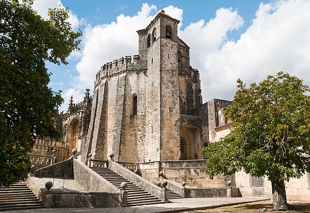 Convent of Christ Castle, Tomar, Portugal. Built in 1160 as a stronghold for the Knights Templar and sieged in 1190 by the Almohads, it became the hea